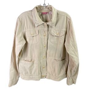 CAPPAGALLO Button Up Tan Cargo Style Cotton Jacket Shirt Women's Size Large